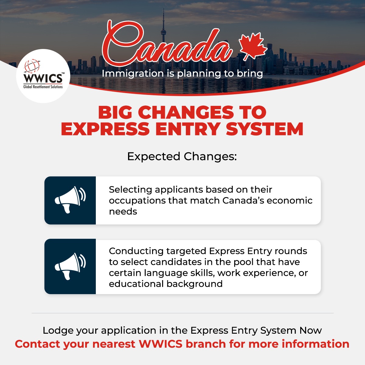 wwics's tweet photo. Canada is planning to introduce major changes to the Express Entry system! 

Aiden Strickland, a spokesperson on behalf of Canada’s immigration minister said that the proposed changes would allow IRCC to invite candidates based on the country’s economic goal. https://t.co/LPJPyIdITj
