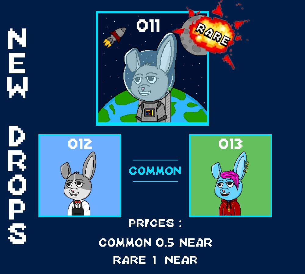 🐰 New Drop 🐰

Dozy Rabbit #011 - #013

☑️ Available on : paras.id/collection/doz…

🐰 Rarity : Common - Rare
💸 Prices : CM 0.5  Rare 1 Near

#NFTs #nft #nftcommunity #nftcollector #nftart #NFTThailand #NFTthai