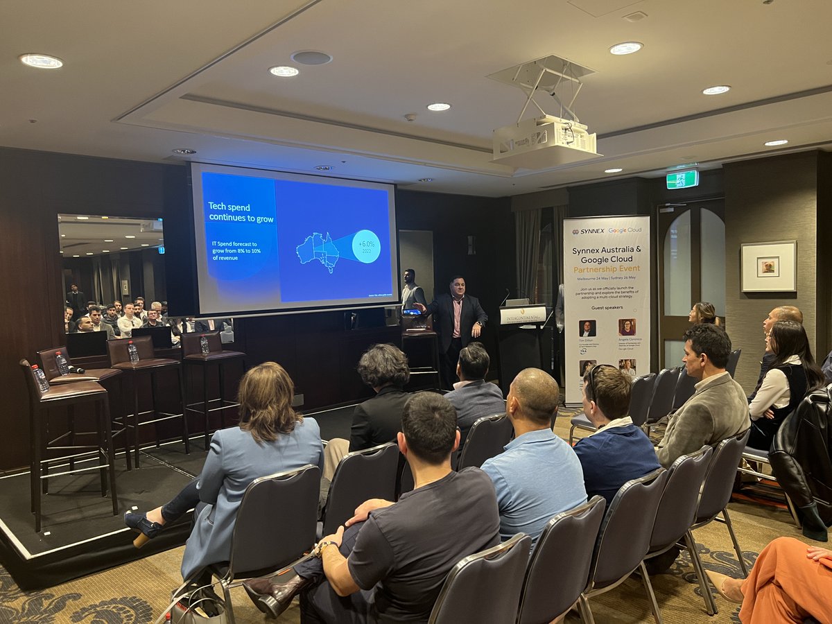 SynnexAU's tweet photo. Fantastic synergy at our #GoogleCloud event yesterday. 

Thank you to our partners for joining us, our panel speakers from @googlecloud and @OretaClouds, @TIMatTRA for moderating and sharing his market insights.

Next stop, Sydney, 26 May. Join us » https://t.co/L49Ls9P8tc https://t.co/FVHlTXfR8c
