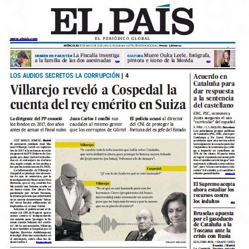 PereMas's tweet photo. Bon dia i bona hora!
Villarejo, una nova portada de @el_pais
Villarejo, novament protagonista del dia
#FAQSrecTV3
https://t.co/p5CmLA6Slm https://t.co/R129en7FFI