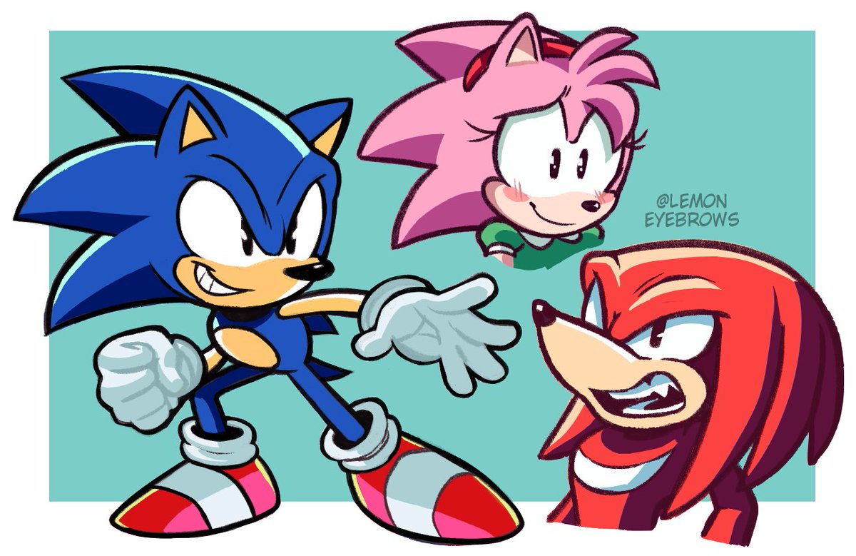 sonic the hedgehog 1girl 2boys multiple boys gloves smile white gloves furry  illustration images