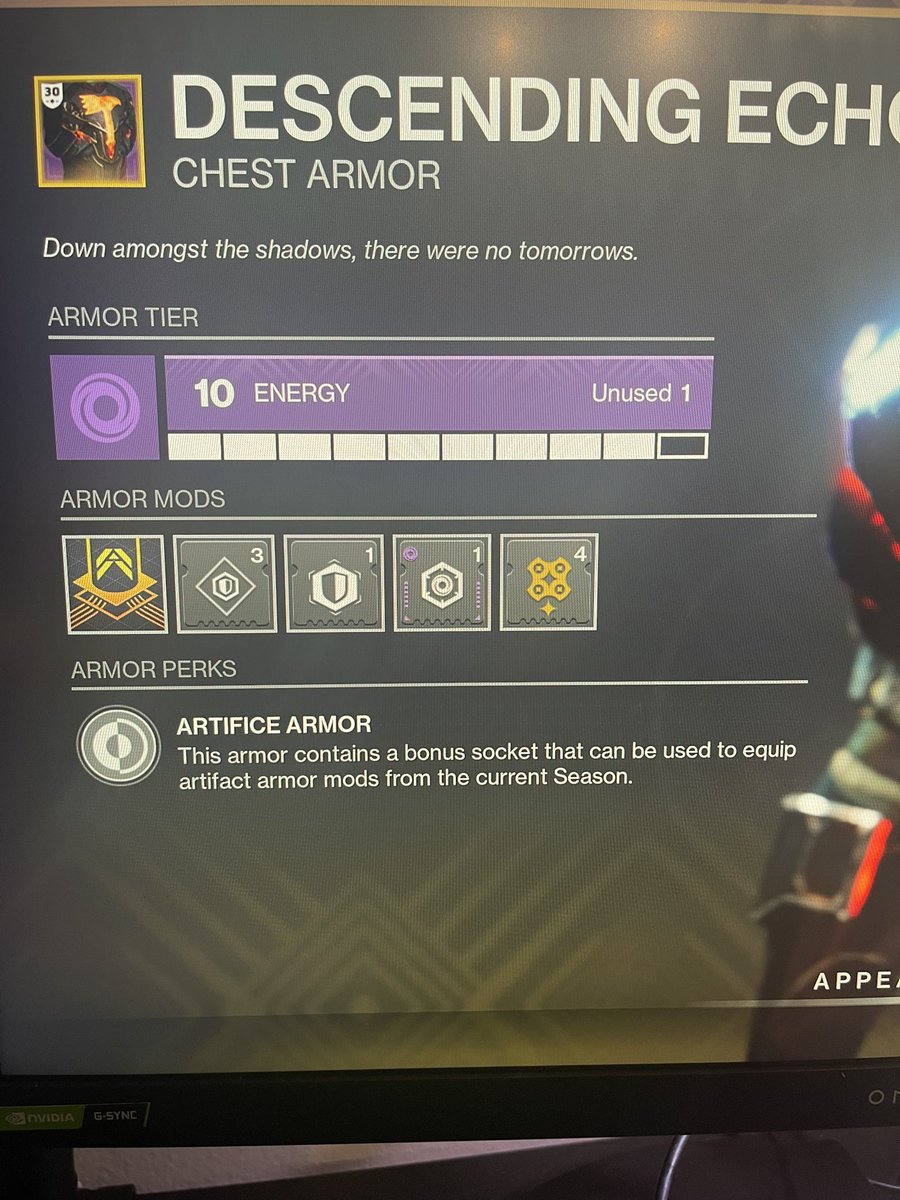 NumberedMonkey's tweet photo. @BungieHelp I’m missing the extra bonus mod slot on my artifice armor https://t.co/cnN3jXUZfe