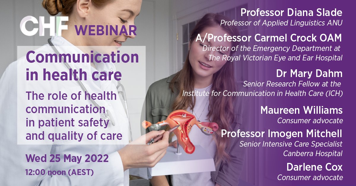 Tune in today for this webinar on communication in health care from researchers and clinicians - Wed 25 May 2022 register here:  chf.org.au/events/webinar…