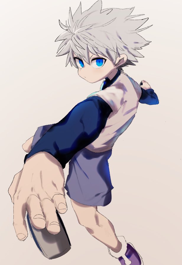 1boy male focus blue eyes solo shorts white hair layered sleeves  illustration images