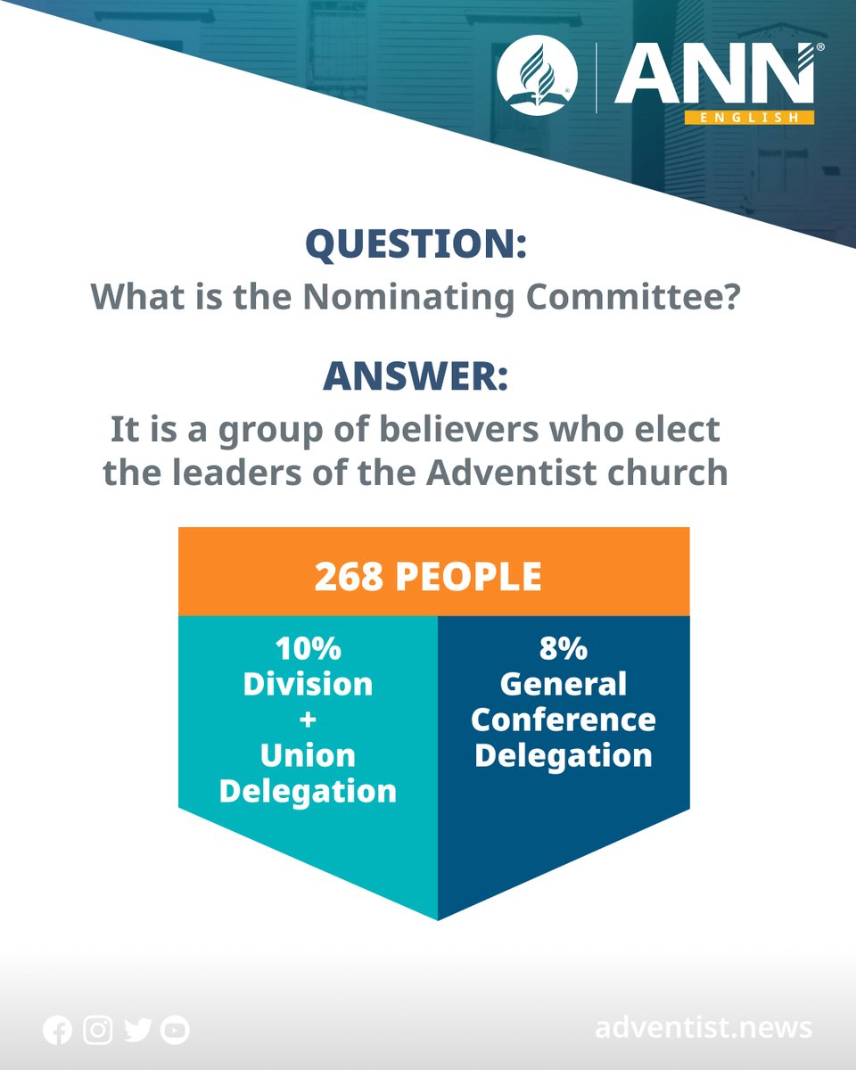 adventistnews's tweet photo. The Nominating Committee have the coveted responsibility of electing the individuals who will lead our church.

Check out the statistic on who makes up the Nominating Committee.
#GCSessions #ANN #AdventistChurch https://t.co/iBNl5pMYZG