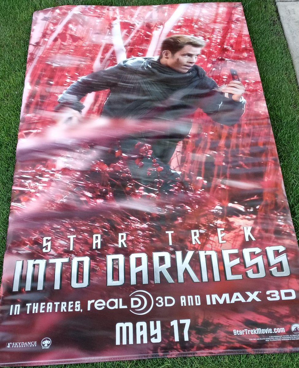 WilliamShatner's tweet photo. Hello! It's late.  I'm not really up but I wanted to send a tweet out whom I don't get a chance to interact with.  Fans of the new @StarTrek movies will will like this banner advertising Chris Pine as Kirk in Into Darkness.  https://t.co/mS02YmRp5Z #auction #charity https://t.co/SXIPZeqji1