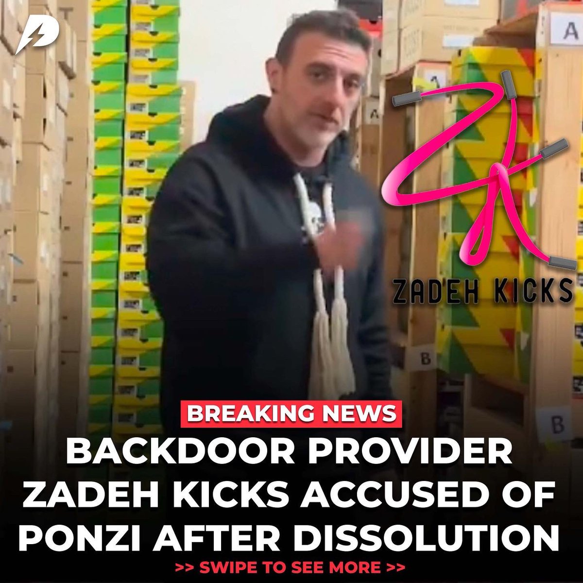 pluggedinn's tweet photo. Zadeh Kicks has been accused of running a multimillion dollar Sneaker pre-order Ponzi scheme.🚨

Zadeh’s business is shutting down with  millions of dollars worth of unfulfilled pre-orders.

His warehouse was cleared out this morning with the police protection.😳 https://t.co/4bJkZUX4q9