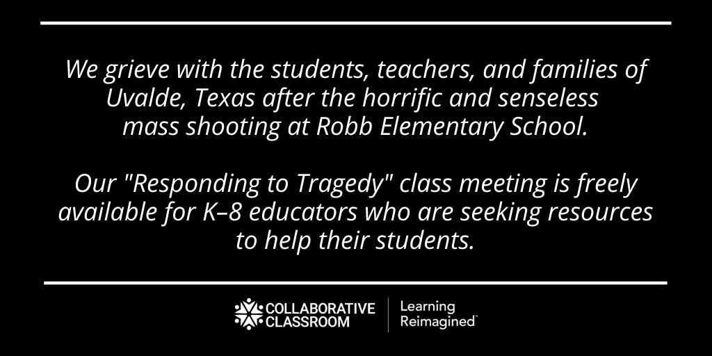 Fellow educators, if you are seeking resources to talk with your students about the shooting, our "Responding to Tragedy" class meetings are freely available for your use.
For K–1: bit.ly/3lGLpKb.
For Gr 2–8: bit.ly/3lGYQKg