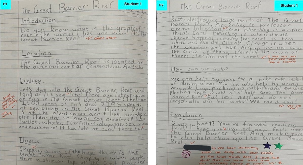 JustJen_K's tweet photo. Thank you to Professor Emma Johnston, a scientist whose videos helped inspire 2 Red to write informative texts on The Great Barrier Reef. We are ready to make a change & save our reef. I’m so proud of their writing! #Year2 #EduTwitter #Science #Literacy #IntegratedInquiry https://t.co/UKoi72u7Pv