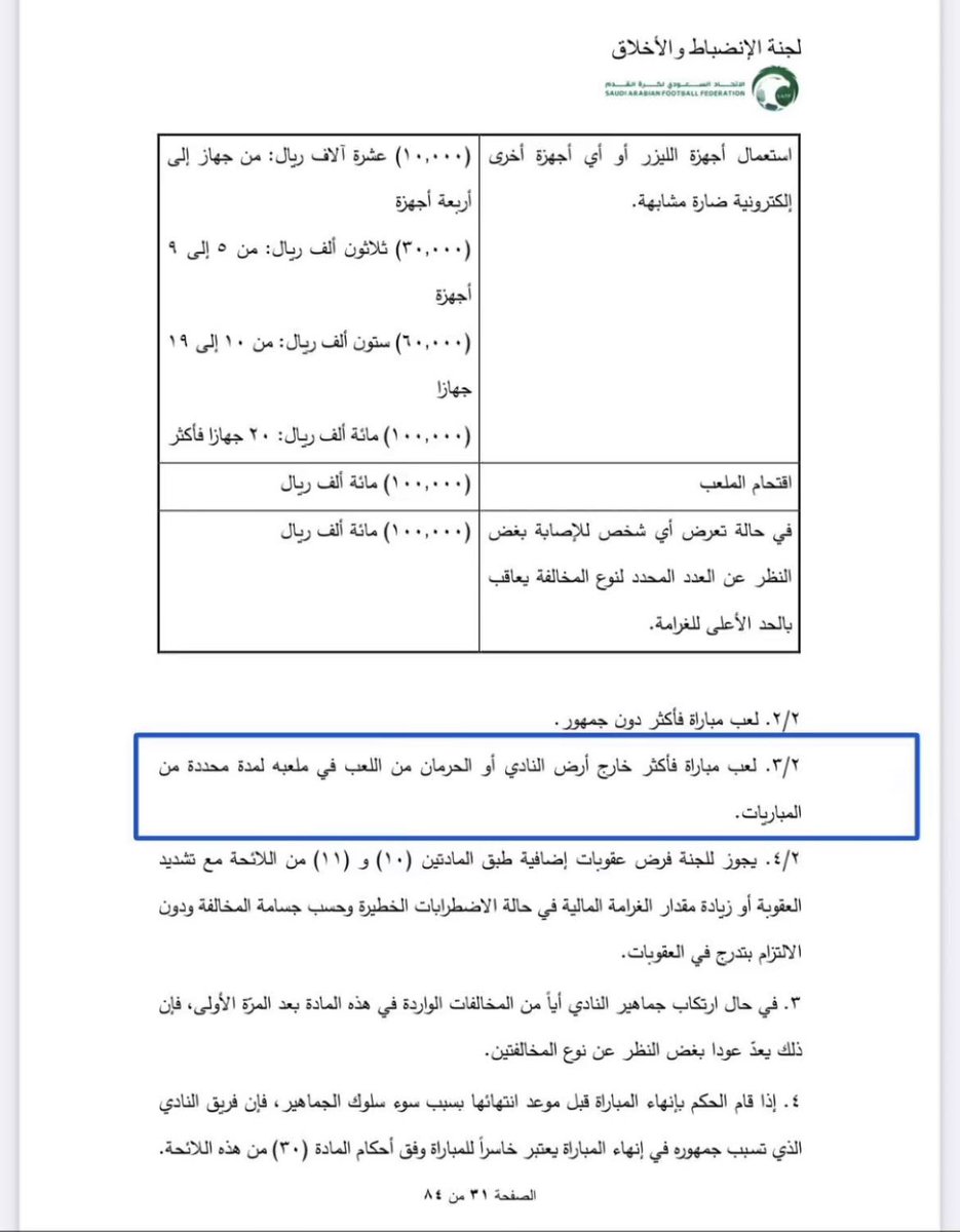 zz_a6's tweet photo. @xx3__o @muhnaad_217 @abofahd_110 @football_ll55 وعشان ما تتفلسف مره ثانية. هذي اللائحة يقولك بعد حرمان الفريق مو الجمهور مثل مباراة برا الارض ثم حرمان الفريق مجموعة مبارايات ولا يوجد اي شيء يخص الخصم فتعلم قبل تتفلسف ياخي 😂😂 https://t.co/zFLVtWyDK5