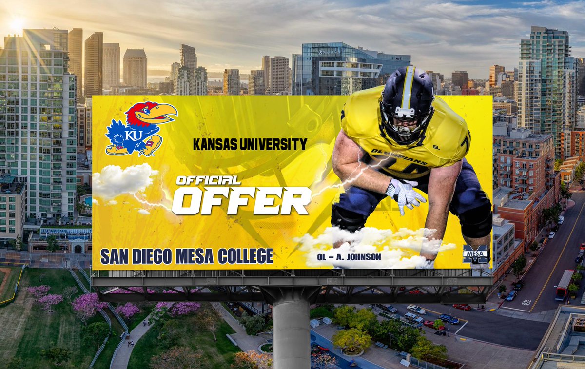 OFFER ALERT!!! Congratulations to Olympian OL - @AndrewJohnsonSD on his OFFICIAL OFFER from @KUFootball! Your Olympian Football Family is PROUD! #BALLIN #Gettinplayersout #undeniable @BallCoachGW @CoachChevSD @PowayTitans @Daygofootball @EC_Preps_SD @TeamMakasi @JuCoFootballACE