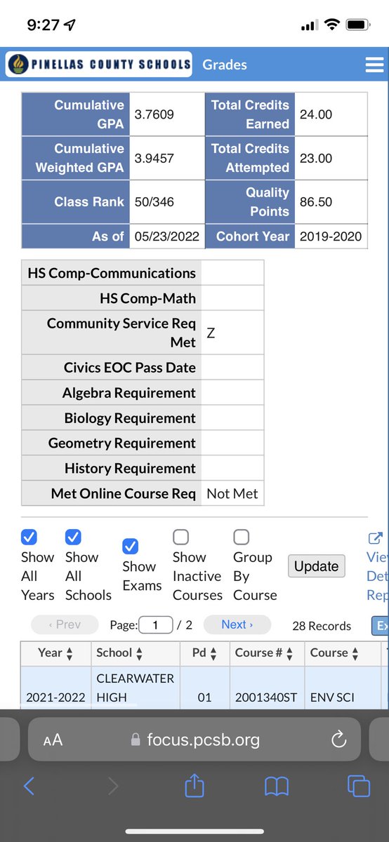 Grateful to have finished my Junior year of Highschool ranked 50/346 with a 3.76 UW GPA and a 3.95 W GPA!!