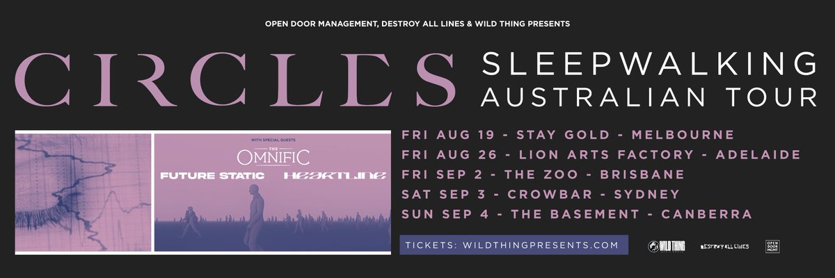 🌊 𝐂𝐈𝐑𝐂𝐋𝐄𝐒 𝑺𝑳𝑬𝑬𝑷𝑾𝑨𝑳𝑲𝑰𝑵𝑮 𝑨𝑼 𝑻𝑶𝑼𝑹
🎟️ Tickets on sale now: 
➤ bit.ly/SleepwalkingAU
𝑤𝑖𝑡ℎ 𝑠𝑝𝑒𝑐𝑖𝑎𝑙 𝑔𝑢𝑒𝑠𝑡𝑠 𝑻𝒉𝒆 𝑶𝒎𝒏𝒊𝒇𝒊𝒄, 𝑭𝒖𝒕𝒖𝒓𝒆 𝑺𝒕𝒂𝒕𝒊𝒄 &amp;  𝑯𝒆𝒂𝒓𝒕𝒍𝒊𝒏𝒆
