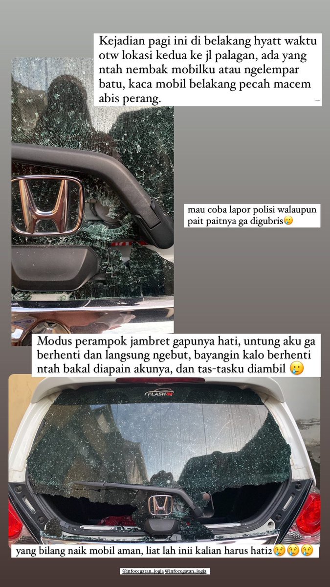 Viralin dong 🥲 Walaupun lapor ke polisi ga ngehasilin apa2, paling ngga kalian hati2 lah jangan sampe ini terjadi ke kalian. Kata polisinya sih ini senapan angin, tapi dicari gotrinya ga ketemu.. 🥲