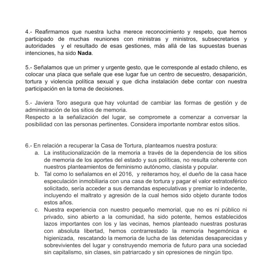 MujeresSobrev's tweet photo. 🔴Declaración Pública - Reunión con Ministra de Bienes Nacionales Javiera Toro en relación a la recuperación de la Casa de Tortura y Exterminio Venda Sexy https://t.co/spkIx3VaKt