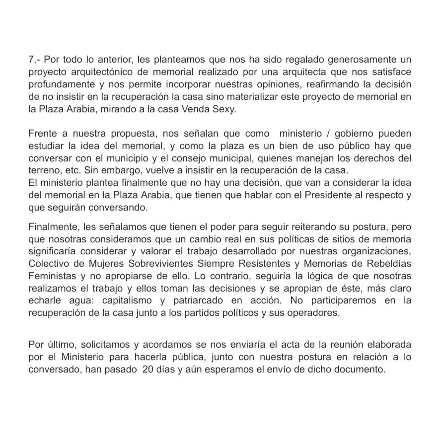 MujeresSobrev's tweet photo. 🔴Declaración Pública - Reunión con Ministra de Bienes Nacionales Javiera Toro en relación a la recuperación de la Casa de Tortura y Exterminio Venda Sexy https://t.co/spkIx3VaKt