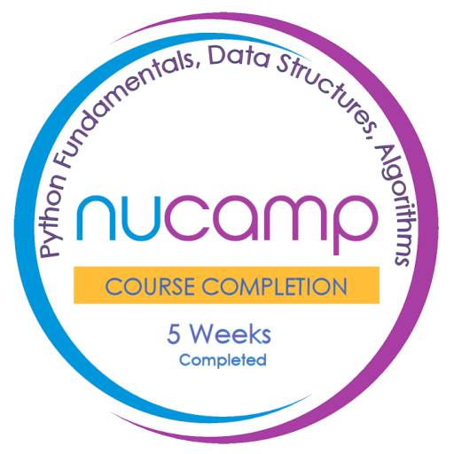 zigspan's tweet image. Just finished the first part of Nucamp's Back End, SQL, and DevOps with Python bootcamp. I had a great teacher. Excited for the next steps after Memorial Day.