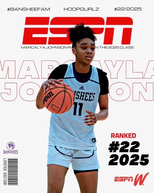 MarcaylaJohnso1's tweet image. To make this list is epic! So many great players! @Banshees representing! Honored to be named the #22 player in the 2025 class according to @ESPN_WomenHoop! God is good! Back to the gym! @btwladyhornets @sadler_nathan @keenancurryjr