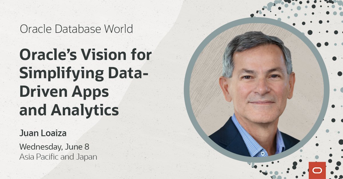 OracleExadata's tweet photo. Eliminate the complexity of app development with a simple and complete #database strategy. Learn how in @jrloaizamβs keynote at #OracleDatabaseWorld.
Save your seat: https://t.co/OzXq9D3GHH https://t.co/AnPGCssd3g