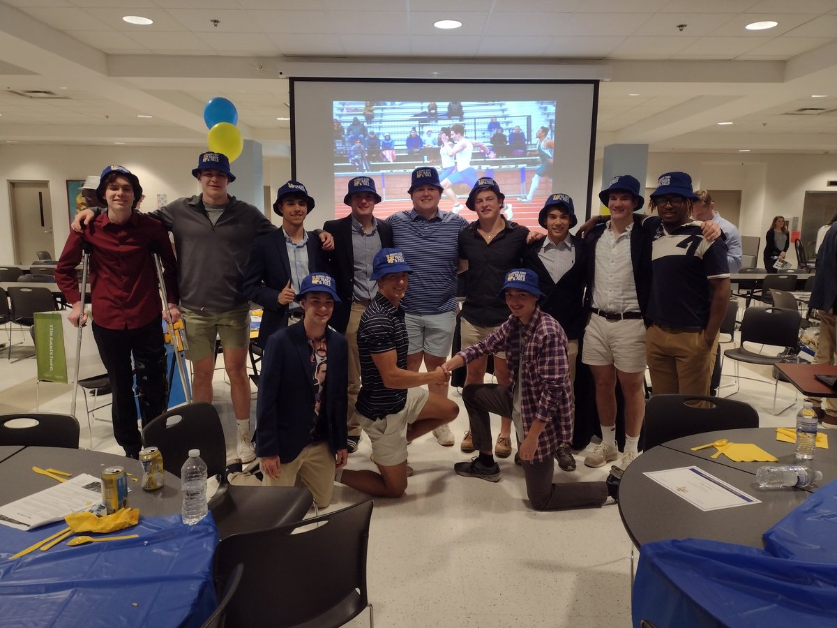 LFHStrack's tweet photo. Wonderful banquet tonight! Thanks to the team moms and athletic department for all their help. These are our seniors in their bucket hats. We'll miss you, seniors! https://t.co/TxqyMtyj74