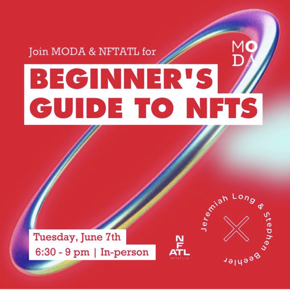 _jdl's tweet photo. Our next #NFTATL event is June 7th at Museum of Design Atlanta (MODA).
I’ll be hosting an AMA on NFT technology. We’ll start easy then I’ll teach you how to find old NFTs from 2018 on Etherscan, nerd out!
#atlanta #atlantaWeb3 #nftatlanta
Tickets are an inclusive $5, LFG! https://t.co/0P4tdPMAPF