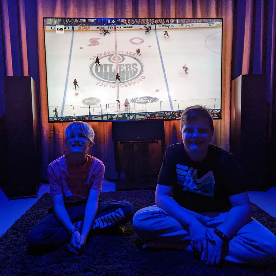 Watching game 4 of the Battle of Alberta with the boys. Created a blue and orange smart light scene in the movie room to rep our <a href="/EdmontonOilers/">Edmonton Oilers</a>!

#oilers #oilersnation #edmontonoilers #calgaryflames #nhlplayoffs #battleofalberta
