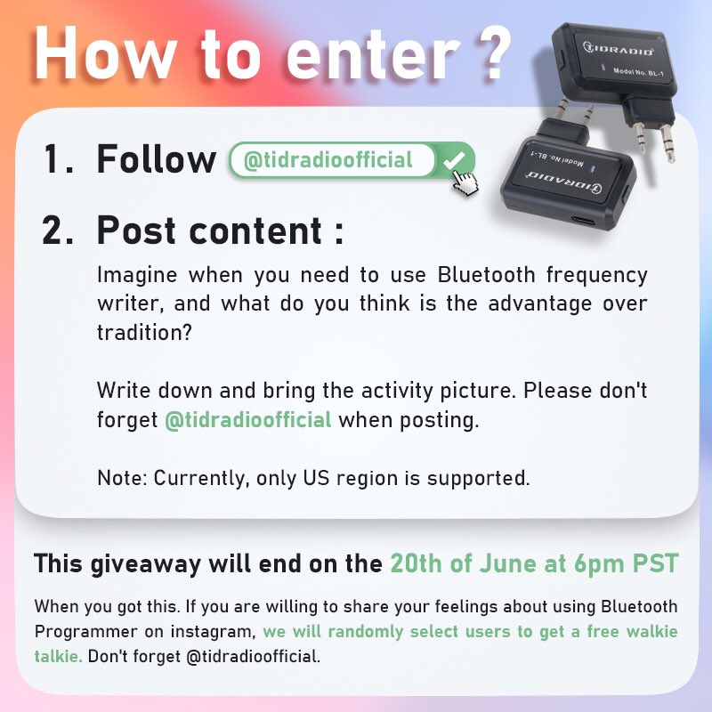 TidradioO's tweet photo. 🌟GIVEAWAY OF TIDRADIO'S BLUETOOTH PROGRAMMER🌟
Get a wireless Bluetooth Programmer to replace your programming cable and computer, set up your walkie talkie anytime and anywhere.
#tidradio #giveaway #walkietalkie #baofeng #uv5r #hamradio #bluetoothprogrammer #AmateurRadio https://t.co/qJLqMouNVP