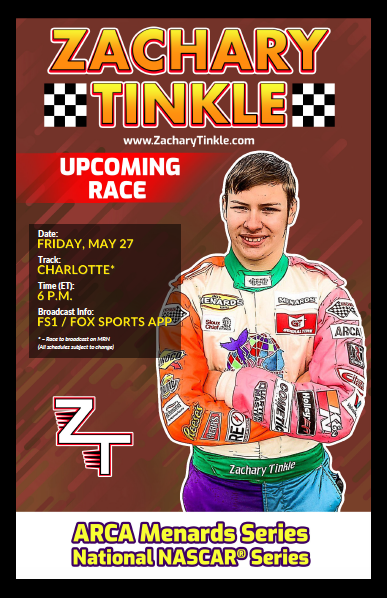 ZacharyTinkle's tweet photo. Can't wait to race at @CLTMotorSpdwy in the @GeneralTire 150 with @Arcafan06 in the @ARCA_Racing series on Friday. Tune in at 6PM EST to @FS1. We'll have @indianagifs on the hood of the car! #nevergive up #mynameisnotzach #shoplocal #shopindiana https://t.co/nwTvsFgYbn