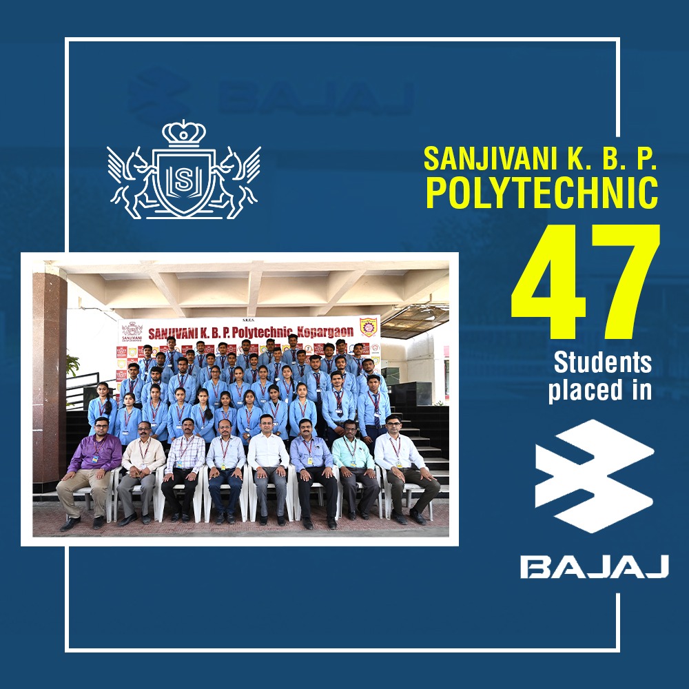 We are pleased to announce that our 47 students of Sanjivani K.B.P Polytechnic have been selected by Bajaj Auto. Hon'ble Mr. Amit Kolhe, Managing Trustee, Congratulated all the students for their achievement along with Principal, HOD &amp; T&amp;P Officer.