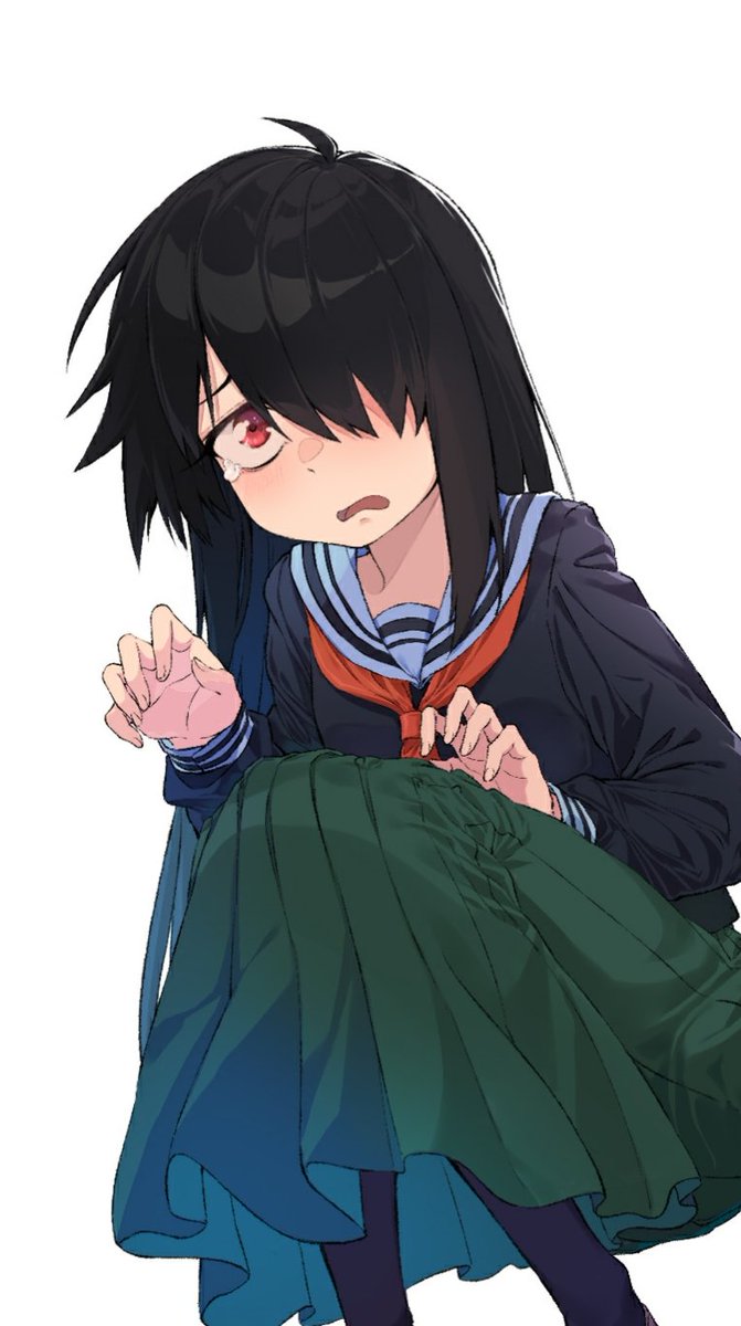 1girl solo hair over one eye skirt long skirt black hair school uniform  illustration images