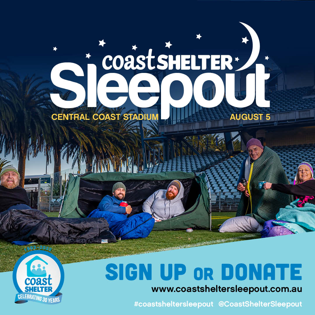 The Coast Shelter Sleepout, Aug 5, Central Coast Stadium. Help increase awareness and raise funds those experiencing Domestic and Family Violence and Homelessness on the Central Coast. Sign up today, sleepers must raise a min $1000 <a href="/CoastShelter/">Coast Shelter</a> #homelessness #domesticviolence