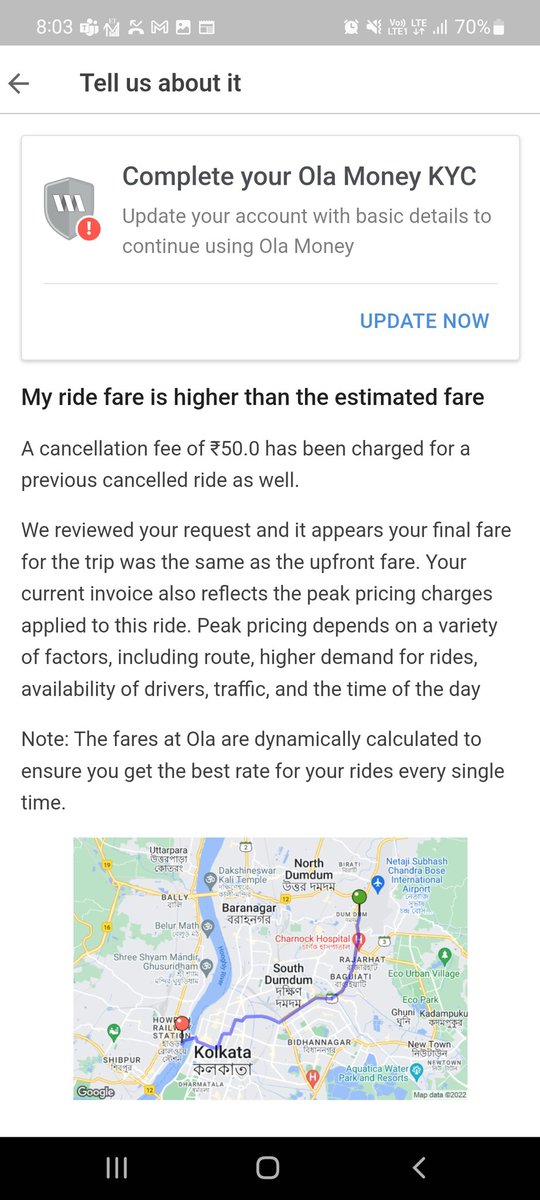 Uditprasad13's tweet photo. @Olacabs @Ola_Kolkata  Worst service by ola.First they book multiple cab at same time,then charge cancellation fee.Once I raise a request they waive off the amount. Then they charge in my next ride as well. And now they say you have exceeded the limit of refund without refunding. https://t.co/UIdGBo4qYk
