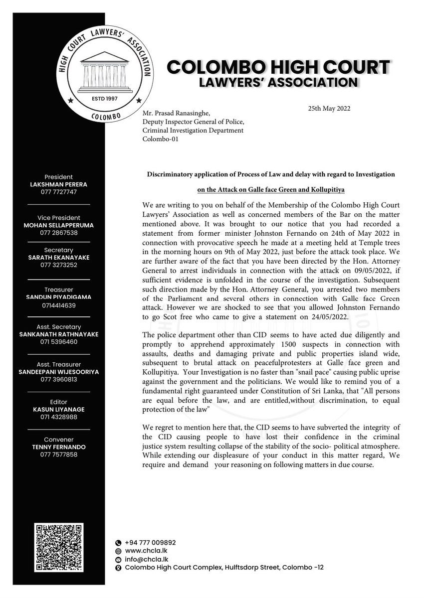 Colombo High Court Lawyers' Association tweet media