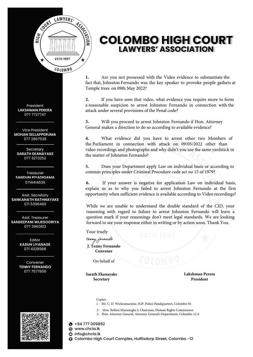 Colombo High Court Lawyers' Association tweet media