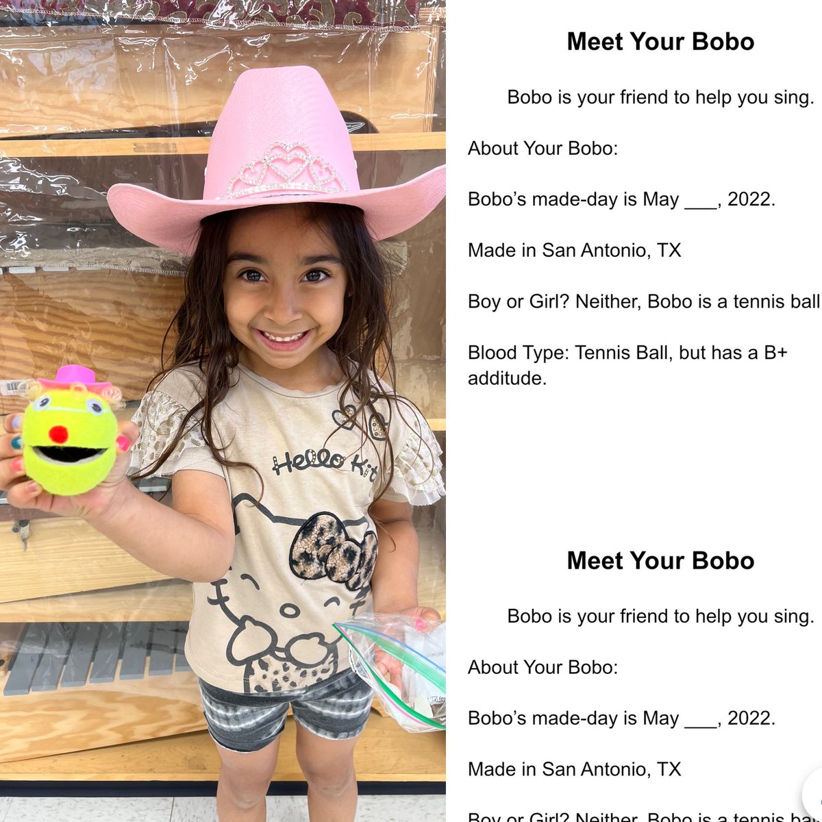 MusicGlenoaks's tweet photo. @NISDGlenoaks kindergarteners & 1st graders have been getting their Bobos this week; that’s over 150 Bobos. 😅 Lots of work, but the kids absolutely 😍 love them! @MusicplayTV @NISD_FineArts @NISD #BePositiveBobos #SingingBuddy #MatchingHats #TennisBall https://t.co/QcamYpvRoG