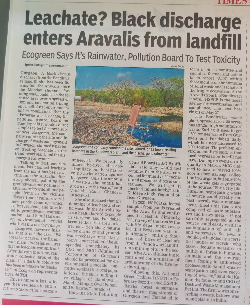 IpsitaTOI's tweet photo. Black, viscous discharge has been flowing into the #Aravalis from the #Bandhwari landfill since Mondayβs showers.
@yamunajiye @swatissambyal @SethiRuchikaT @Vaishali_Rana_C @SunilHarsana @fffgurugram https://t.co/SulG5upnoR