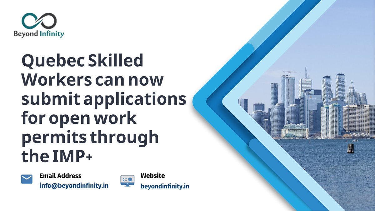 Quebec Skilled Workers can now submit applications for open work permits through the IMP+

Get Free PNP Assessment: beyondinfinity.in/free-visa-asse…

Call @ 9311911575 and info@beyondinfinity.in

#newarrimadraw #quebecarrimadraw #quebecpnpdraw #pnpdraw #pnpprogram #pnpinvites