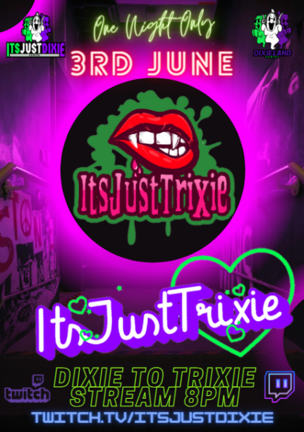 dixie_just's tweet photo. Courtesy of my lovely community, a thing has happened...a Trixie thing! She will see you all there, June 3rd 8pm GMT! #SmallStreamerCommunity #crohnsandcolitisuk  #MentalHealthMatters #CallofDutyWarzone #twitchaffiliate #twitchgamer #dixieland #FYP https://t.co/4y7kUKobNt