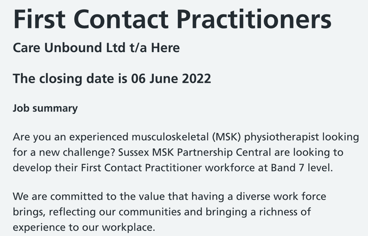 LaurafinucaneB's tweet photo. Come join us @SussexMSK our FCPs are part of our  MSK team which include APPs and physios/osteopaths/nurses/psychologist's /social prescribers providing a rich learning experience &amp; range of opportunities!   https://t.co/MwI13exb2i  @parkphysio @elizabethjenn @BxOwen @8Daluiso https://t.co/mdavRBre2q