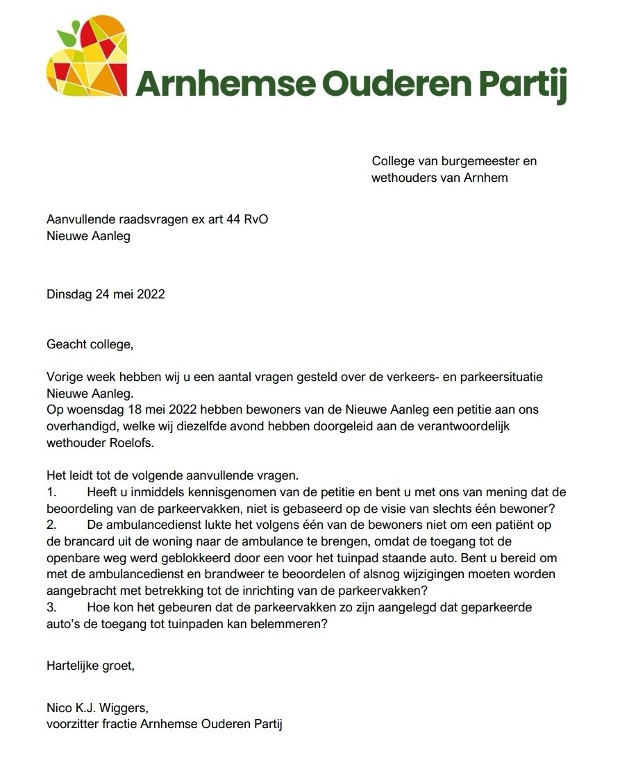Toen @NicoWiggers vorige week woensdag de petitie, parkeervakken Nieuwe Aanleg, in ontvangst nam kwamen er nog wat zaken naar boven. Vandaar dat hij nog wat aanvullende vragen stelt aan het college 👇