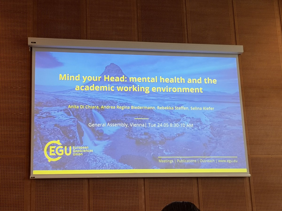 So important that #mentalhealth in academia get's a voice at #EGU22. Inspiring presentations by @mariaansine, Andrea Biedermann, and Magdalena Plasser. Let's all be more kind to ourselves and eachother!