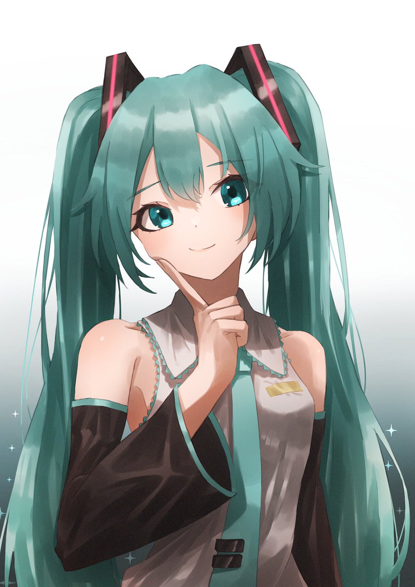 hatsune miku 1girl solo long hair twintails detached sleeves necktie smile  illustration images