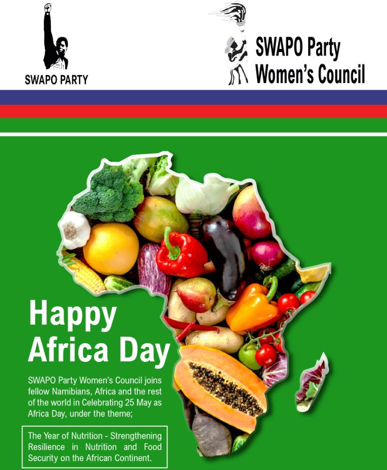 SPWCOfficial's tweet photo. SWAPO Party Women’s Council joins fellow Namibians, Africa and the rest of the world in Celebrating 25 May as Africa Day, under the theme;
The Year of Nutrition - Strengthening Resilience in Nutrition and Food Security on the African Continent
#AfricaDay2022 #OnlySWAPO #SPWC https://t.co/psinBFXOyB