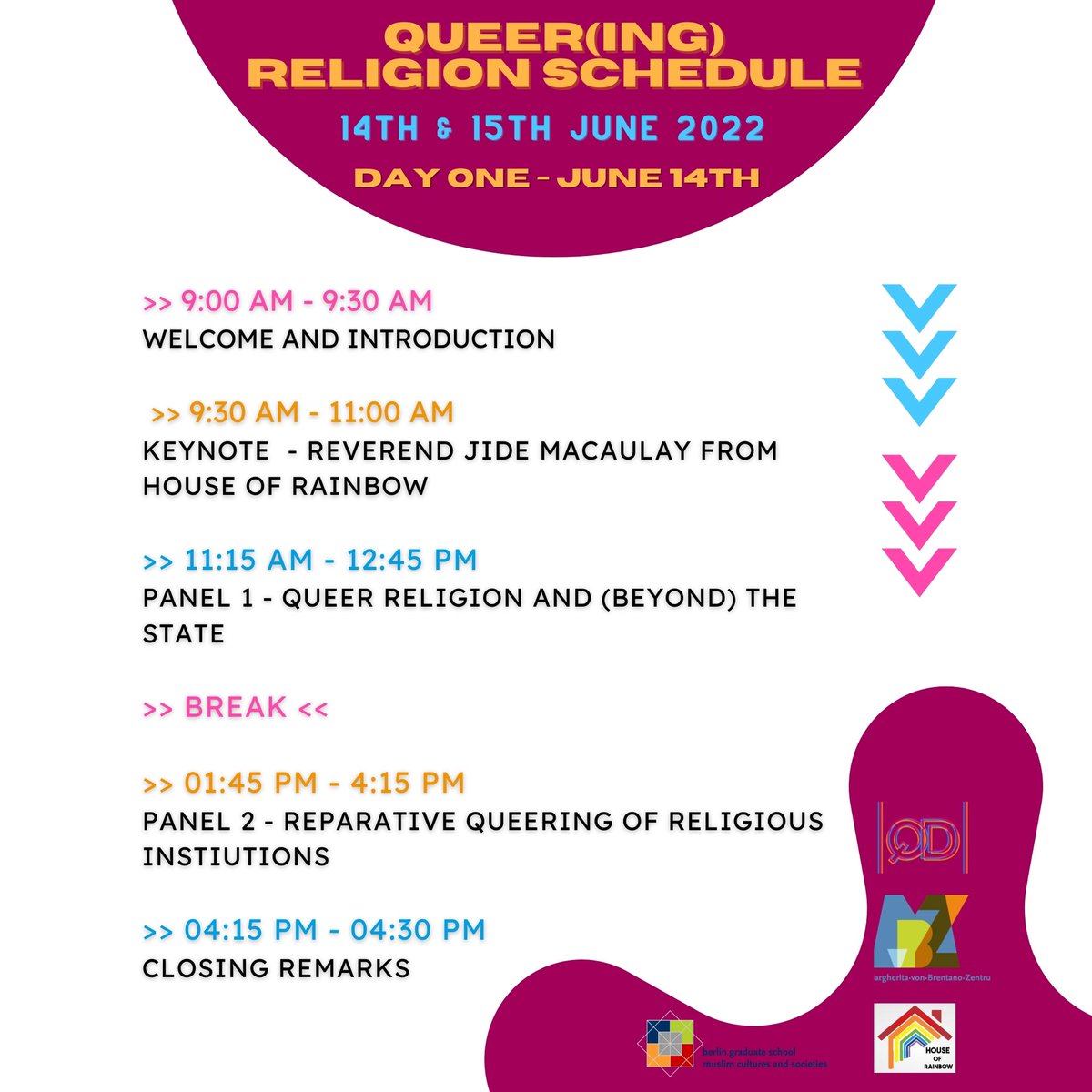 queerdisrupt's tweet photo. We are excited to share again the schedule for our online conference "Queer(ing) Religion" with you ๐ Get your ticket here https://t.co/tpJgLUrb4Q!
For more info click here https://t.co/lzVfpbEarI ๐คฉ
#queeringreligion #conference2022 #conferenceschedule #paneldiscussions https://t.co/MM8qeyFtiI