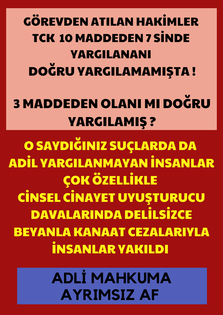 Baronlar dısarda 3 5 gram sattırmaya calıstırdıkları garibanlar içerde genclerımızın geleceklerini yakıt onlar gunu nu gun etsin
AyrımsızAF EşitYasa

<a href="/TBMMGenelKurulu/">TBMM Genel Kurulu</a> <a href="/AvOzlemZengin/">Av. Özlem Zengin 🇹🇷</a> <a href="/RTErdogan/">Recep Tayyip Erdoğan</a> <a href="/MKalayci42/">Mustafa Kalaycı</a> <a href="/AYMBASKANLIGI/">Anayasa Mahkemesi</a> <a href="/MTanal/">Av.Mahmut TANAL</a> <a href="/Avkthalilozturk/">Halil ÖZTÜRK</a> <a href="/dbdevletbahceli/">Devlet Bahçeli</a>