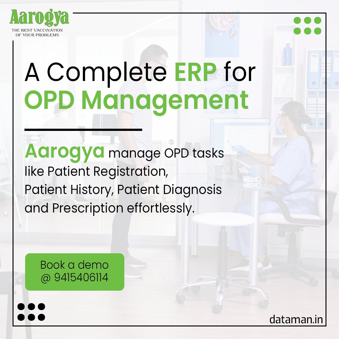 aarogyahms's tweet image. Enhance the daily activities in your Outpatient Department with Aarogya HMS. 

For Demo, contact us at +91-9415406114 or visit: hospital-software.dataman.in
#opdmanagement #opdsoftware #OPD #Doctors #healthcare #HospitalERP #hospitalmanagement #clinicmanagement