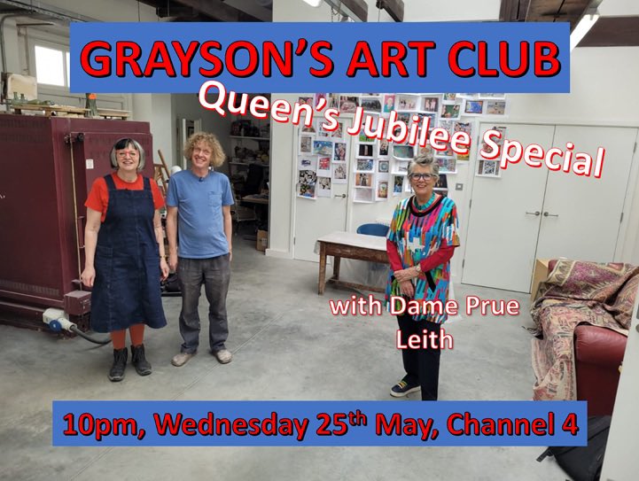 Grayson’s Art Club is back tonight, 10pm <a href="/Channel4/">Channel 4</a> with a special episode for the Queen’s jubilee. <a href="/Alan_Measles/">Grayson Perry</a> <a href="/Philippa_Perry/">Philippa_Perry</a> are joined by <a href="/PrueLeith/">Prue Leith</a> Plus there are contributions from <a href="/HarryHill/">Harry Hill</a> #HewLocke and talented artists from around the country #GraysonsArtClub
