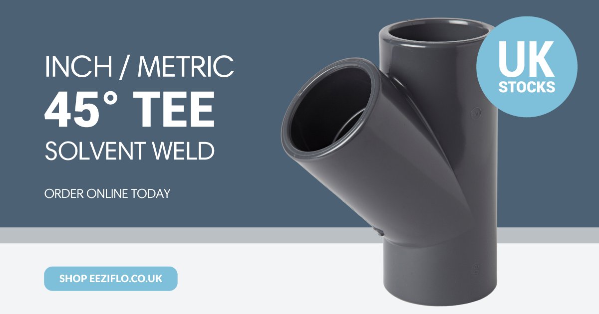Looking for a PVC 45° Tee to join three pieces of PVC pipe of the same diameter? eeziflo offers a Plain type in either Inch or Metric standards. Buy yours online now!

ow.ly/93j950Jhlfw
