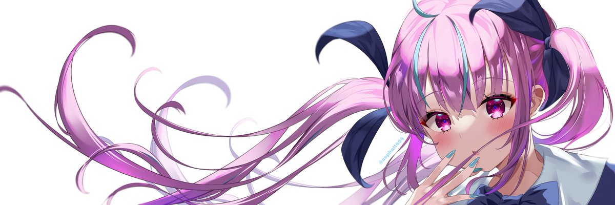 minato aqua 1girl solo twintails long hair floating hair white background ribbon  illustration images