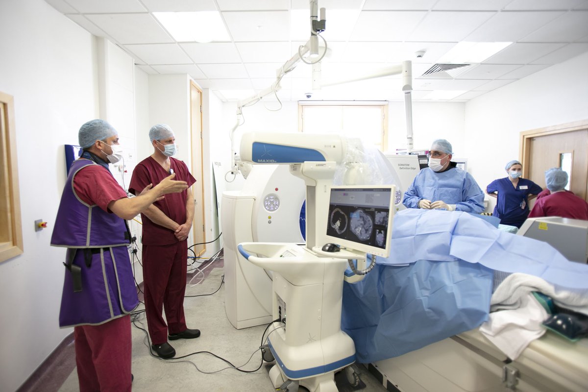 This type of interventional radiology procedure uses energy from electromagnetic waves to heat and destroy advanced cancer. Using the robot decreases the time of the procedure, is more accurate, and can access locations in the body that would be difficult to target otherwise.